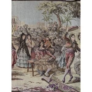 Vintage tapestry Spanish Woven Wall Art Made in Belgium Market Scene 57x20”